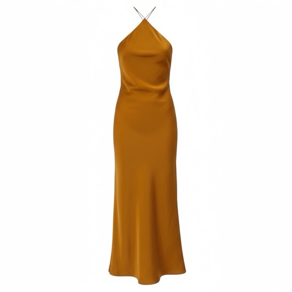 One Fell Swoop Cleo Midi Low back Halter Dress in Copper Bronze Size 6 - Picture 1 of 10